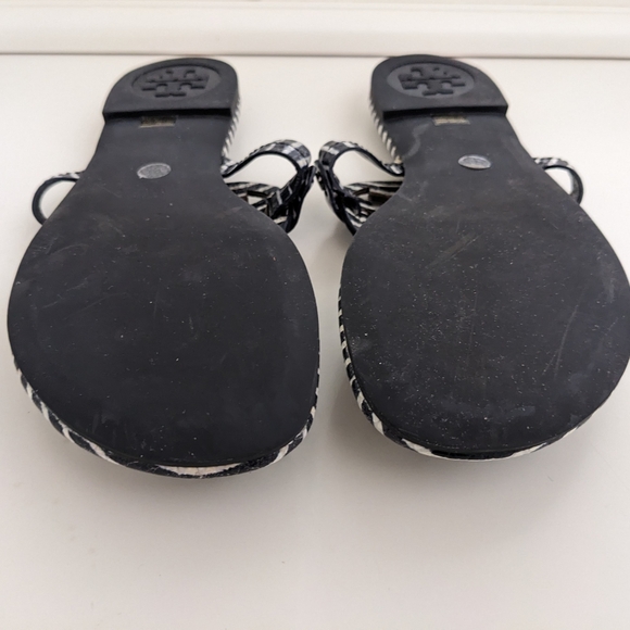 GUC! Tory Burch Miller Sandal In Navy Striped Snake Embossed Leather Size 8 - Picture 15 of 16